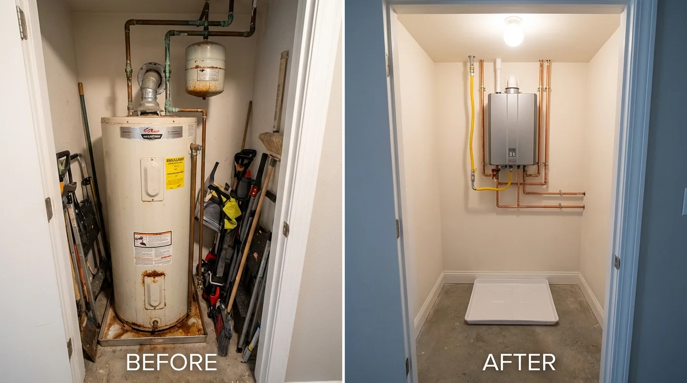 Tank water heater versus wall-mounted tankless unit comparison for Ocean Gate, NJ homeowners