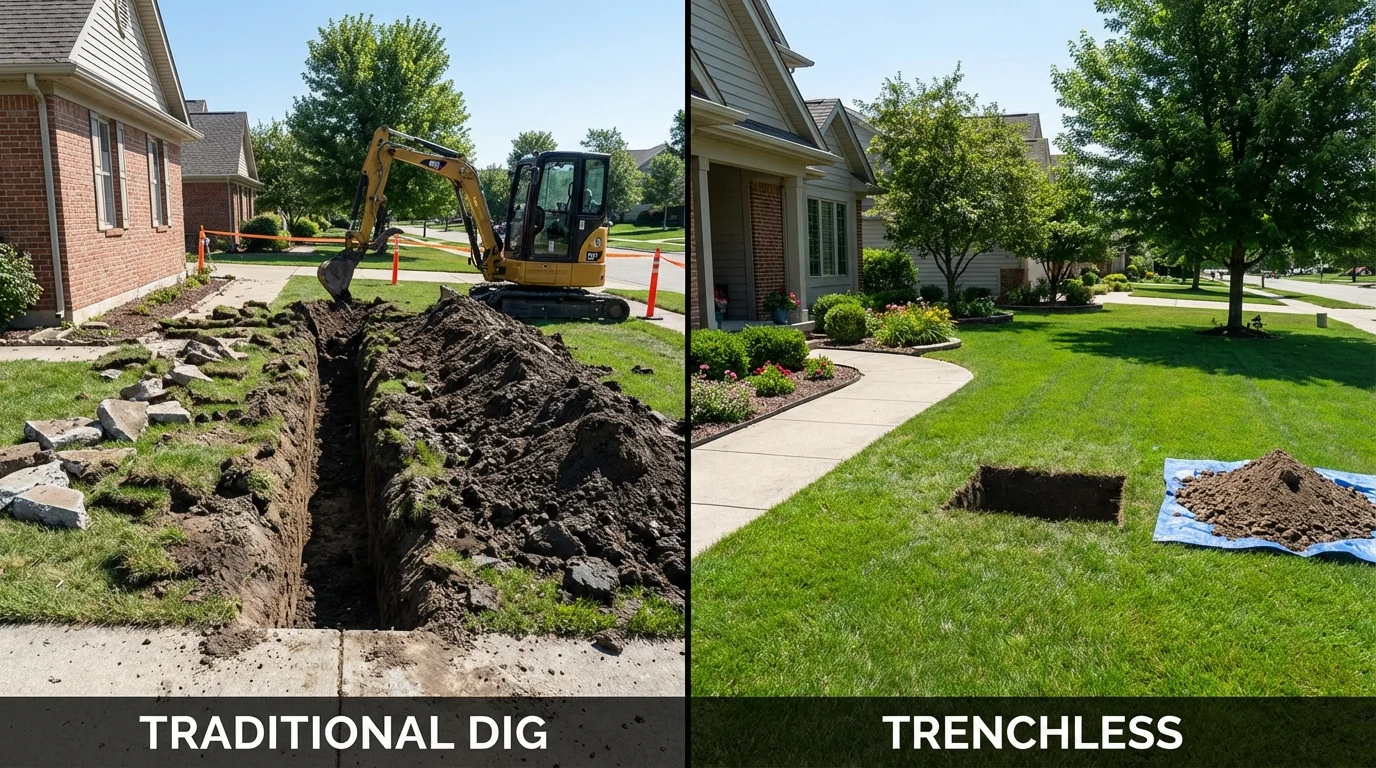Trenchless sewer repair with minimal yard damage versus traditional excavation in Ocean Gate, NJ